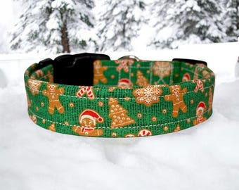 Christmas Gingerbread dog collar, handmade fabric dog collar, side release adjustable dog collar, funny dog collars, washable, gift for dog