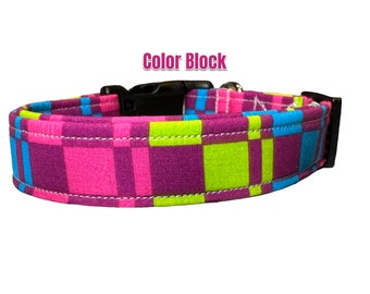 Checkered dog collar, dog collar boy, dog collar girl, colorful dog collar, side release adjustable dog collar, fabric dog collar, washable