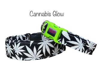 Weed dog collar, funny dog collar, glow in the dark, 420, cannabis, marijuana, side release, adjustable collar, washable collar, fabric