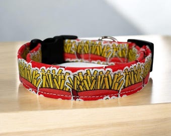 French fry food dog collar, handmade fabric dog collar, side release adjustable dog collar, funny dog collars, washable, gifts for dogs