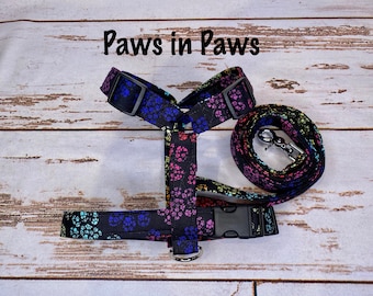 Dog harness, Harness and leash, step in harness, standard harness, dog harness set, adjustable harness, paw print harness, paw print