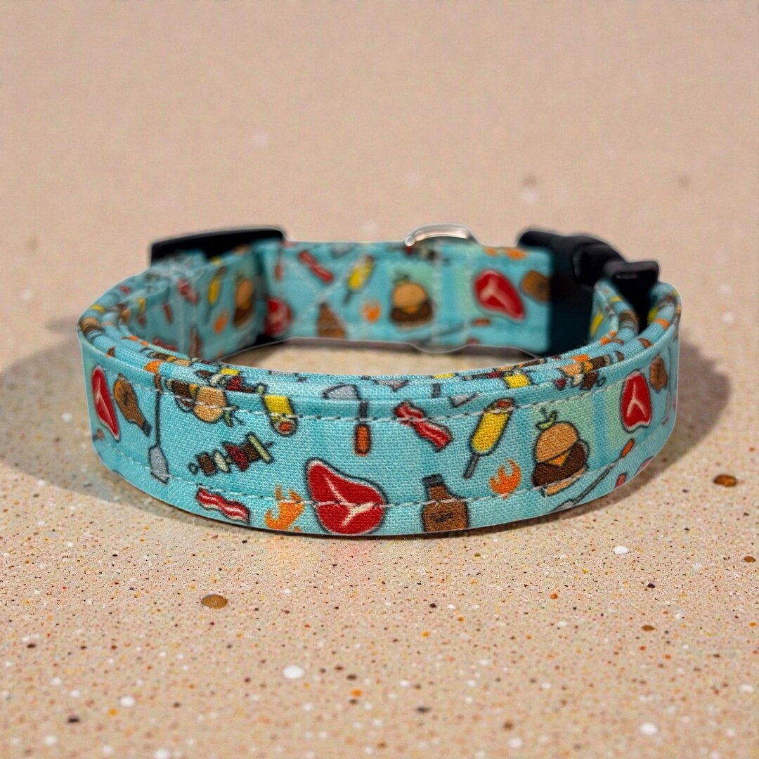 Barbecue Funny Food Dog Collar: Handmade, Washable Fabric, Adjustable ...