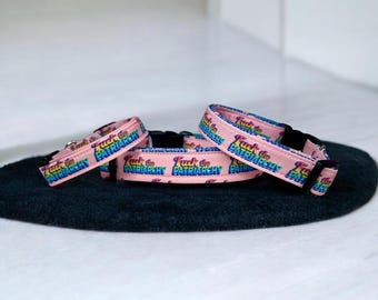 Fuck the patriarchy dog collar, dog collar, handmade side release dog collar, funny dog collar, custom dog collar, washable, adjustable