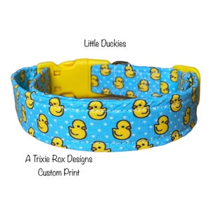 Rubber Duck dog collar, funny dog collar, adjustable collar, side release collar, washable, cat collar, fabric dog collar, yellow, blue