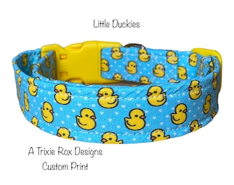 Rubber duck dog collar, handmade dog collar, side release dog collar, washable fabric dog collar, custom dog collar, adjustable dog collar