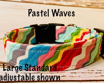Pastel dog collar, beautiful dog collar, pastel waves, side release dog collar, adjustable, washable, eco friendly, dog collar girl, waves