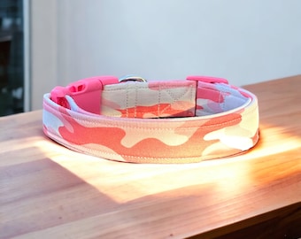 Pink dog collar, side release dog collar, handmade dog collar, fabric dog collar, custom dog collar, washable dog collar, adjustable collar