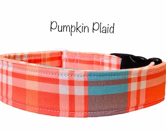 Fall Dog collar, orange, plaid, dog collar boy, dog collar girl, fabric dog collar, adjustable dog collar, dog collar, orange plaid, pumpkin