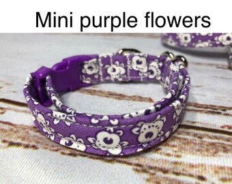 Tiny purple flowers dog collar, standard adjustable or martingale