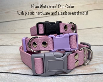 Waterproof dog collar, lavender dog collar, custom dog collar, biothane, lavender, hexa dog collar, vegan leather dog collar, side release