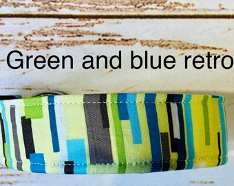 Geometric dog collar, cool dog collar, adjustable collar, green, blue, side release collar, fabric dog collar, girl dog collar, boy collar