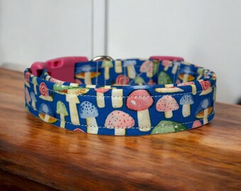 Mushroom dog collar, dog collar, handmade side release dog collar, funny dog collar, custom dog collar, washable adjustable dog collar