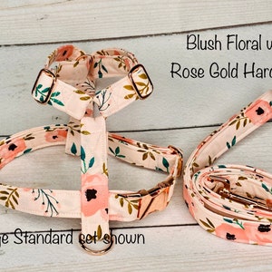 Dog harness, Harness and leash, step in harness, standard harness, dog harness set, rose gold, rose gold hardware, floral dog harness