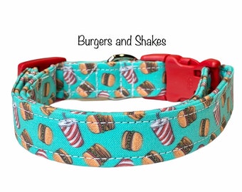 Dog Collar, Burger dog collar, shake dog collar, unisex dog collar, blue dog collar, hamburger dog collar, food dog collar, funny dog collar