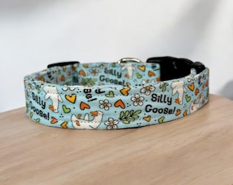 Silly Goose dog collar, handmade side release dog collar, girl dog collar, boy dog collar, custom dog collar, washable adjustable dog collar