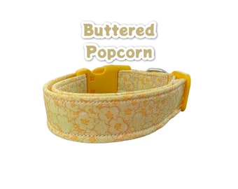 Buttered popcorn dog collar, food dog collar, dog collar, girl dog collar, boy dog collar, handmade dog collar, washable, adjustable collar