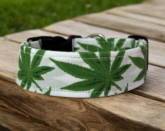 Weed dog collar, dog collar, handmade side release dog collar, funny dog collar, custom dog collar, washable adjustable dog collar