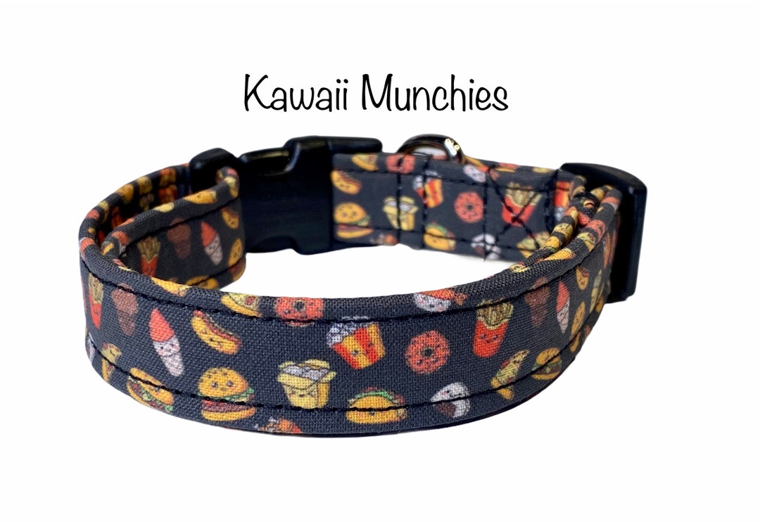 Kawaii Food Dog Collar: Burger, Fries, Pizza Print, Funny Dog Collar ...