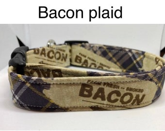 Bacon plaid dog collar, brown dog collar, funny dog collar, adjustable collar, side release collar, washable, eco friendly, brown, plaid