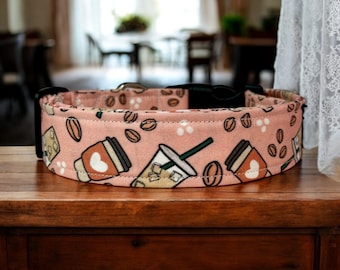 Coffee dog collar, dog collar, handmade side release dog collar, girl dog collar, boy dog collar, custom dog collar, washable, adjustable