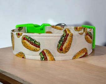 Hot Dogs dog collar, Dog collar, handmade side release collar, girl dog collar, boy dog collar, custom collar, washable adjustable collar