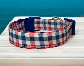 Patriotic plaid dog collar, handmade fabric dog collar, side release adjustable dog collar, funny dog collars, washable, gifts for dogs