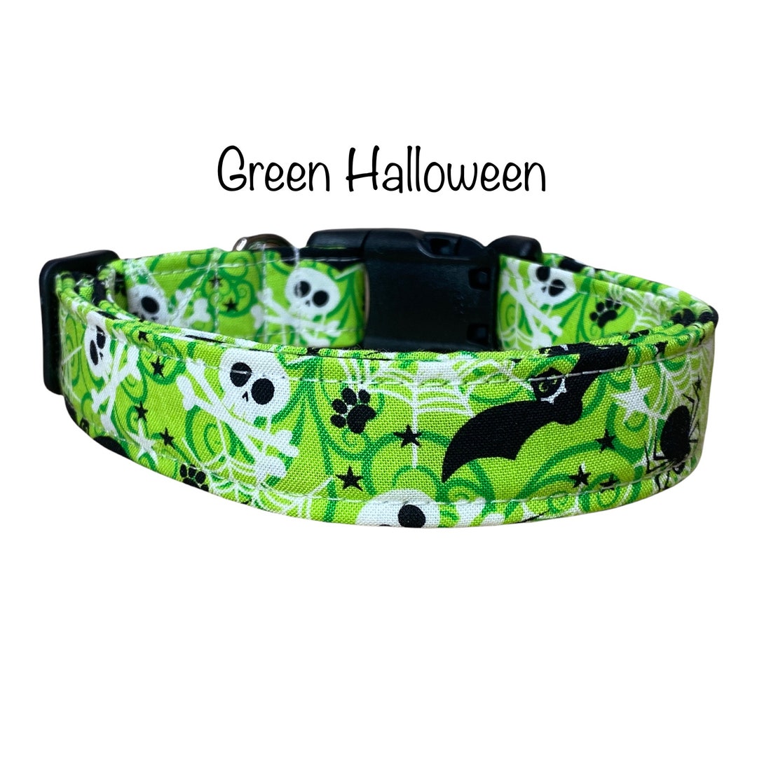 Halloween Dog Collar Ghosts Bats Skulls Green Spiders Etsy