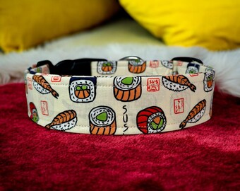 Sushi dog collar, fabric handmade side release collar, girl dog collar, boy dog collar, custom collar, washable & adjustable dog collar