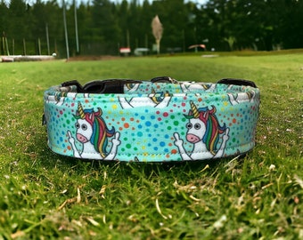 Unicorn dog collar, Funny dog collar, middle finger, obscene dog collar, wide collar, side release, adjustable, washable, fabric dog collar