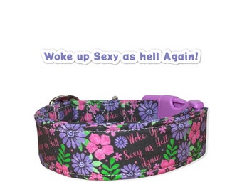 Funny dog collar, cuss word dog collar, wide dog collar, side release, adjustable, washable collar, fabric dog collar, Woke up Sexy as hell