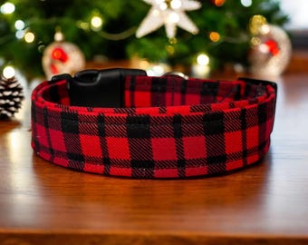 Red and black plaid dog collar, handmade side release dog collar, girl dog collar, boy dog collar, custom collar, washable adjustable collar