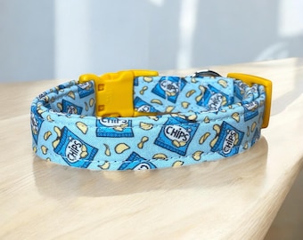 Potato Chips Dog collar, Handmade Fabric Dog Collar, Side Release Dog Collar, Washable Adjustable Pet Collar, Durable Custom Collar for Dogs