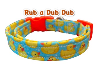 Rubber Duck dog collar, funny dog collar, adjustable collar, side release collar, washable, cat collar, fabric dog collar, yellow, blue