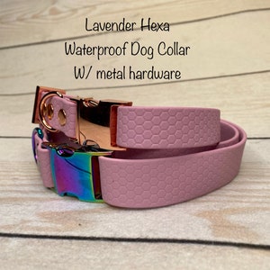 Lavender Hexa Waterproof Dog Collar: Adjustable Metal Buckle