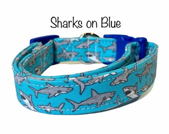 Shark dog collar, dog collar, boy shark dog collar, eco friendly dog collar, dog collar for boys, shark collar, blue sharks, cat collar