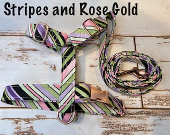 Rose gold on Stripes harness and leash set