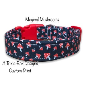 Mushroom dog collar, food dog collar, funny dog collar, mushrooms, magic mushroom, adjustable, washable, eco friendly, funny cat collar