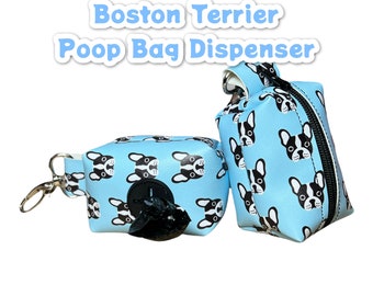 Boston Terrier poop bag holder, dog waste bag holder, faux leather poop bag dispenser, dog waste bag dispenser, vegan leather poop bag