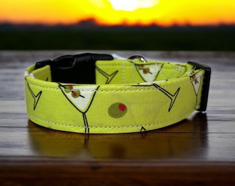 Martini dog collar, dog collars, handmade side release dog collar, funny dog collar, custom dog collar, washable adjustable dog collar