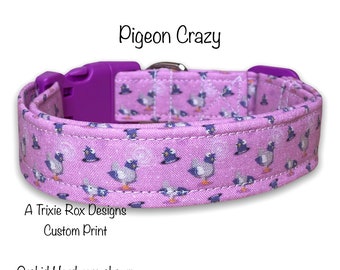 Pigeon dog collar, funny dog collar, purple dog collar, fabric dog collar, washable, adjustable, eco friendly, cat collar, bird dog collar