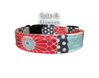 floral dog collar, polka dot dog collar, girl dog collar, handmade dog collar, custom dog collar, adjustable dog collar, pretty dog collar