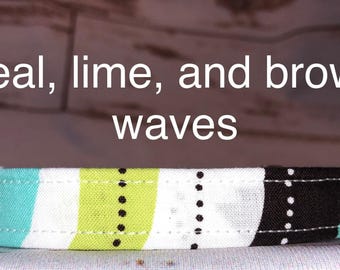 Teal, brown, and lime waves dog collar, standard adjustable or martingale