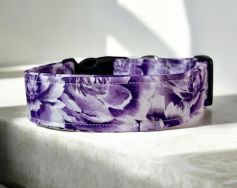 Purple floral dog collar, handmade fabric dog collar, side release adjustable dog collar, funny dog collars, washable, gifts for dogs