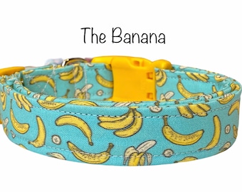 Banana dog collar, dog collar, funny dog collar, banana collar, handmade dog collar, side release, adjustable collar, washable collar,