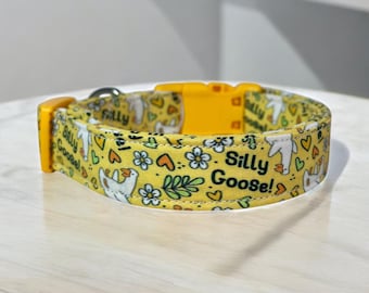 Silly Goose dog collar, handmade side release dog collar, girl dog collar, boy dog collar, custom dog collar, washable adjustable dog collar
