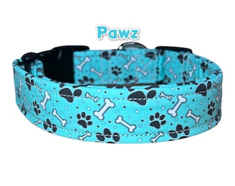 Paw print dog collar, dog collar, custom dog collar, designer dog collar, quick release, side release adjustable, pet collar, collar for dog