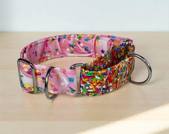 Frosting Sprinkles Martingale Dog Collar: Washable Cotton, Handmade, handmade martingale dog collar, washable