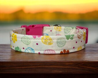 Easter Egg Dog Collar, Handmade Adjustable dog Collar, Washable Fabric dog collar, Pet Accessory, Custom dog collar, side release collar