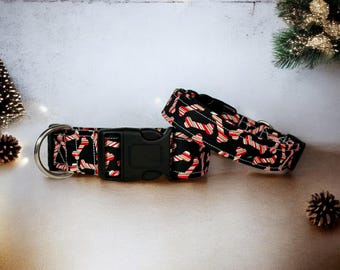 Christmas Candy Cane Bones dog collar, handmade side release dog collar, girl dog collar, boy dog collar, custom collar, washable adjustable