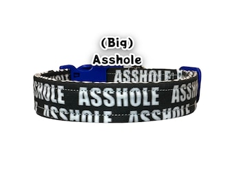 Asshole dog collar, funny dog collar, boy dog collar, handmade dog collar, side release adjustable collar, cuss word dog collar, washable